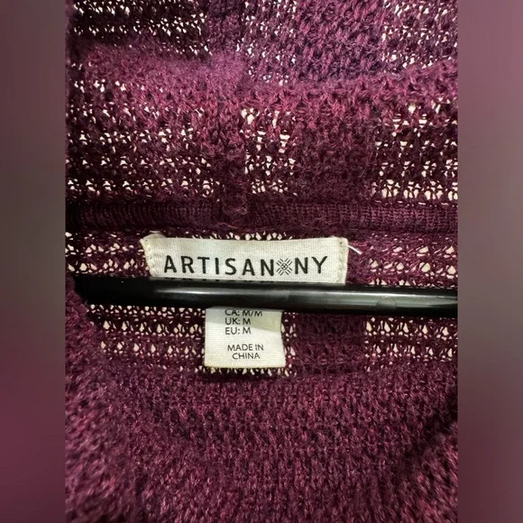 Artisan NY  Tunic Sweater Long Thumbhole Sleeve Mock TIE Neck Slit Sides M - Picture 3 of 5